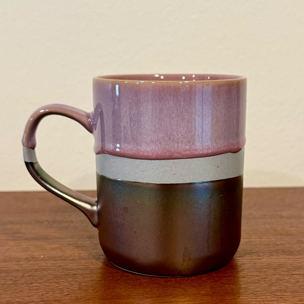 Roscher Stoneware Metallic Pink, Green, Copper Iridescent Glazed Coffee Mug EUC